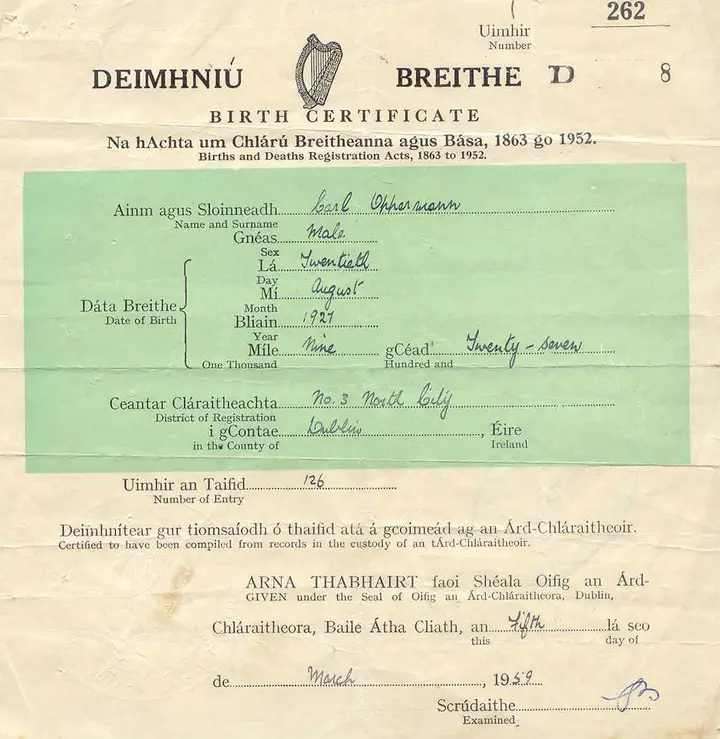 Carl’s birth Certificate