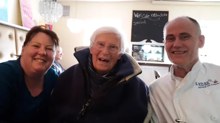 Johnny with his Nephew Carl Oppermann and his Wife Caroline at their Restaurant The Thatch in Rush