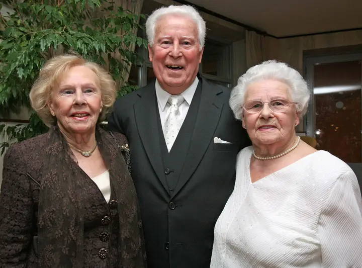 Johnny with his sisters Sophie and Frances at his 90th