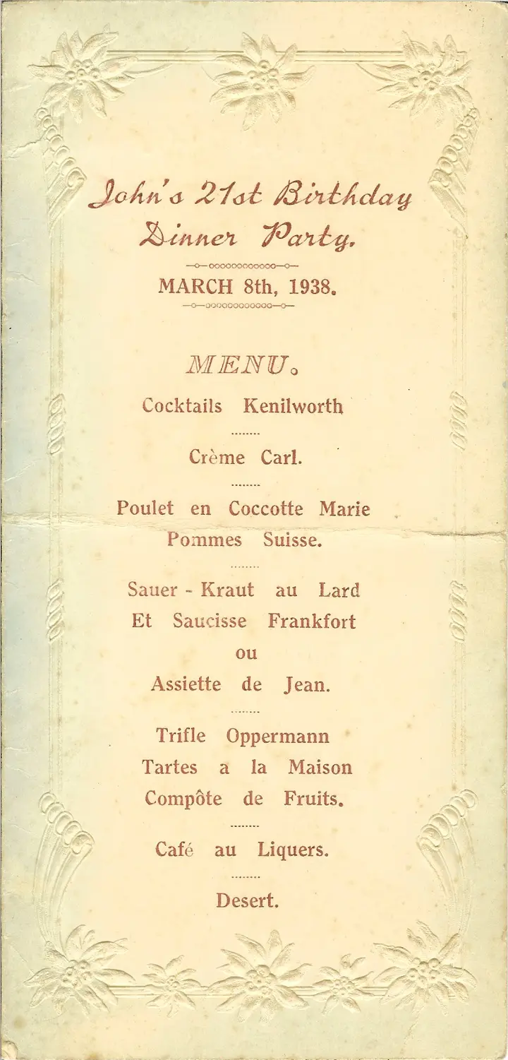 Johnny's 21st Birthday Party Menu